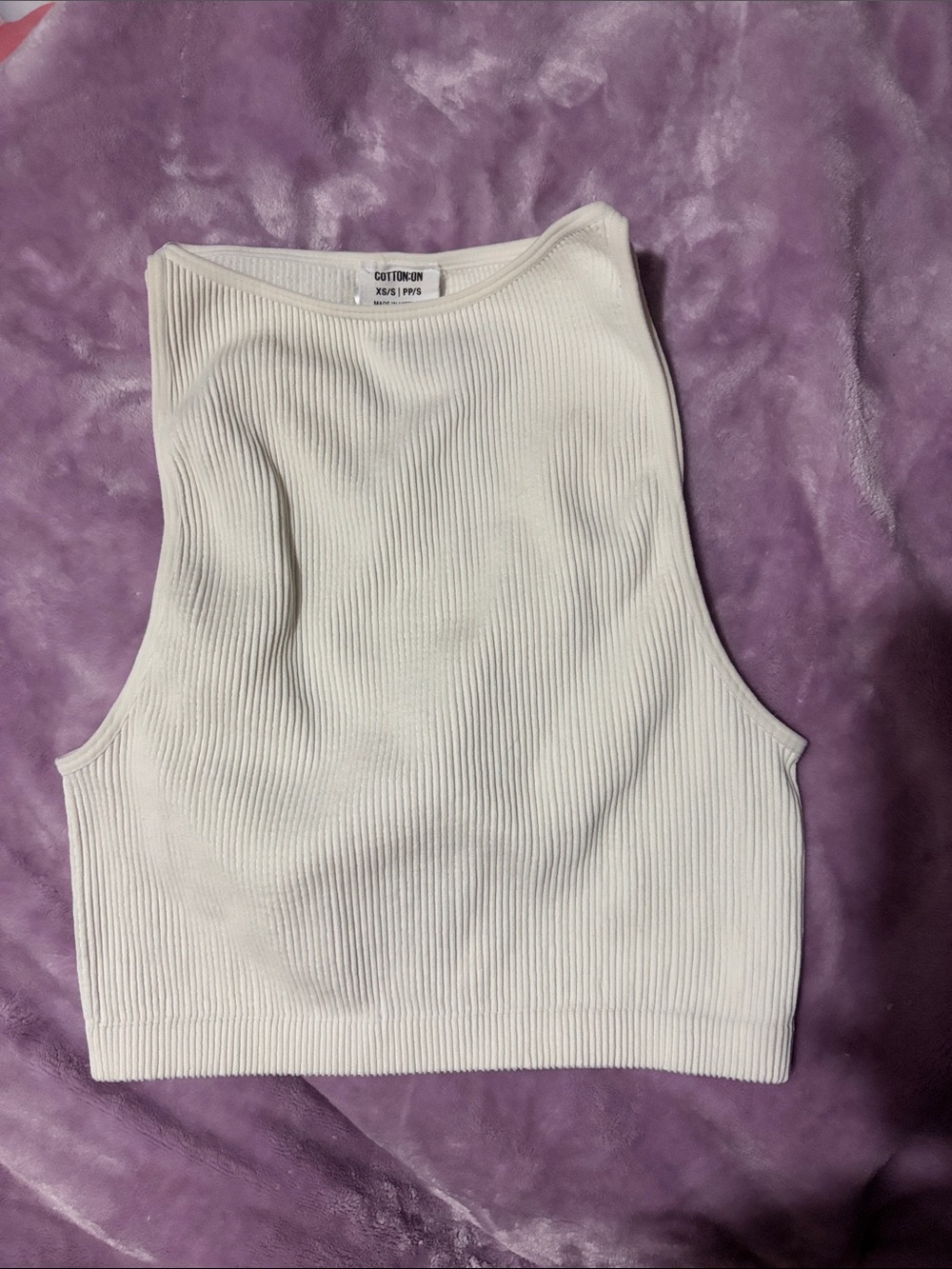 Cotton On White Ribbed High Neck Crop Tank